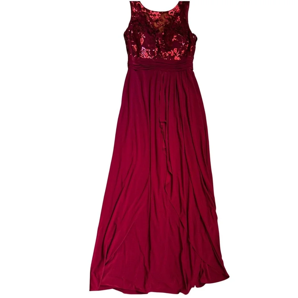 Nightway Womens Sequin Lace Bodice Gown‎ Dress Size 10 Wine Red Formal Event NEW